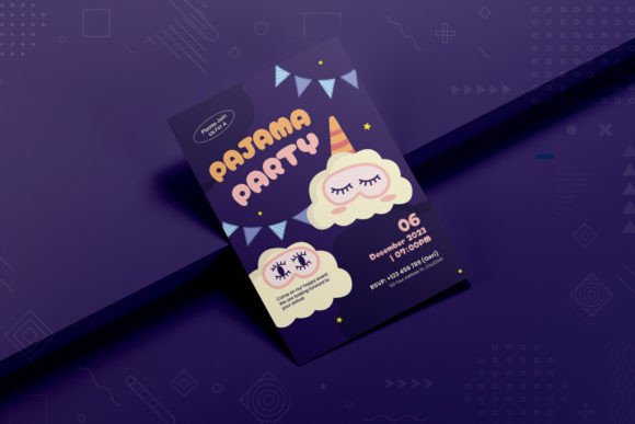 Pajama Party Invite Template: 25 Cozy Designs You’ll Love 10 Colorful pajama party invitation featuring clouds, stars, and a playful design.