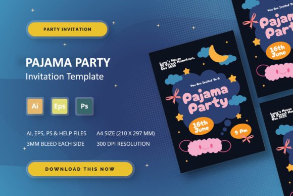 Pajama Party Invite Template: 25 Cozy Designs You’ll Love 11 Pajama party invitation template with clouds and moon design.