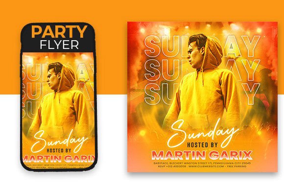 25 Disco Party Invitation Templates for a Sparkling Night 20 Colorful party flyer featuring a person in a yellow hoodie with bold text for an event.
