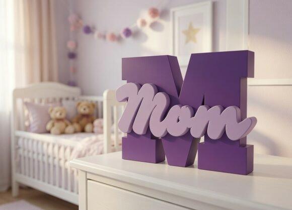 Personalized Mom Name Sign — 3D printed gift 3D printed gift personalized Mom name sign in a nursery setting