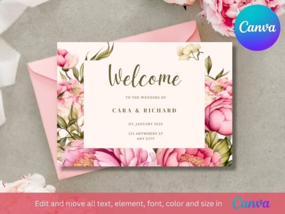 Garden Party Invite Template: 28 Beautiful Floral Designs 5 Floral wedding invitation with pink peonies and a pink envelope