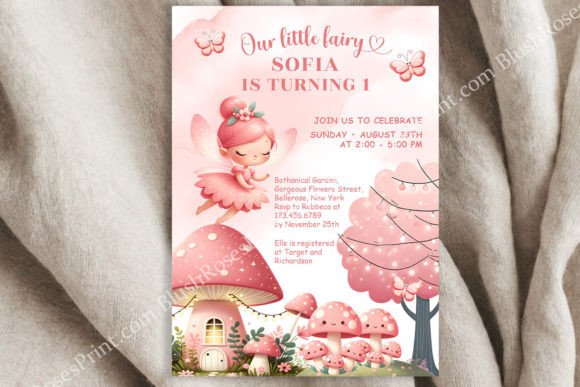 30 Charming Tea Party Invitation Templates for Elegant Celebrations 24 Colorful fairy-themed birthday invitation with mushrooms and a fairy illustration.