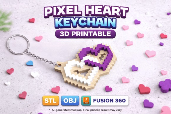 Pixel Heart Keychain — DIY 3D printed gifts DIY 3D printed gifts: Pixel Heart Keychain design