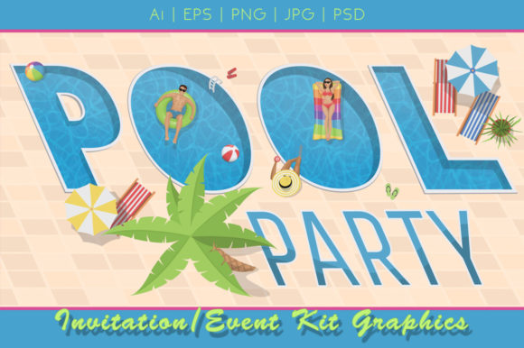 29 Bright Summer Party Invite Templates for Sunny Celebrations 16 Colorful pool party graphic with large text and tropical elements.