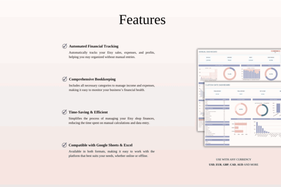 15 Best Google Sheets Templates for Etsy Sellers Success 3 Features of Google Sheets templates for Etsy sellers, including financial tracking and bookkeeping.