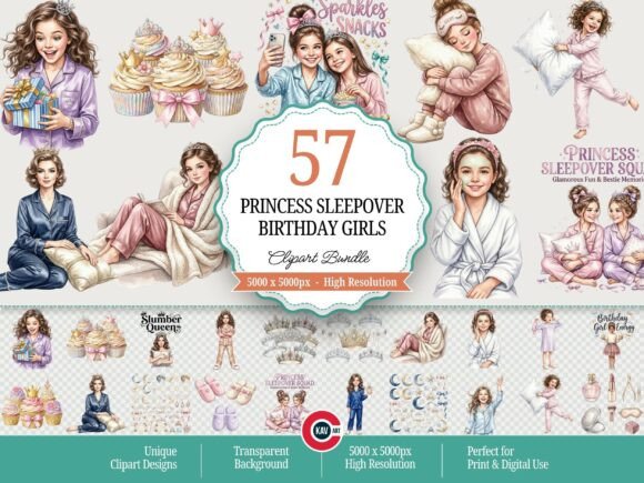 Pajama Party Invite Template: 25 Cozy Designs You’ll Love 27 Colorful clipart bundle featuring girls in pajamas, cupcakes, and sleepover themes.