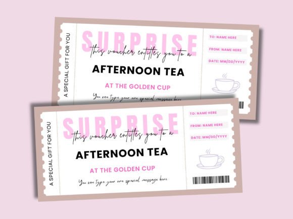 30 Charming Tea Party Invitation Templates for Elegant Celebrations 27 A printable afternoon tea voucher with a pink and beige design.