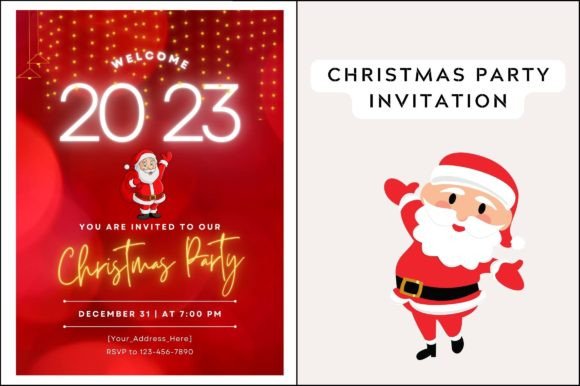Christmas Party Invitation Templates: 35 Festive Picks 17 Festive Christmas party invitation with Santa and event details for December 31.