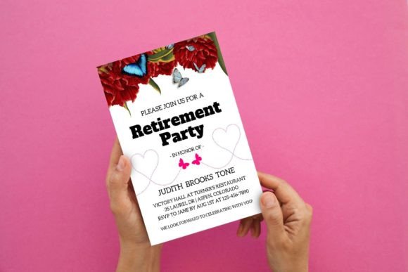 35 Party Invite Template Designs for Every Celebration 44 Retirement party invitation template with floral design and butterflies on a pink background. โ party invite template