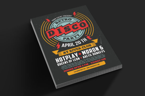 25 Disco Party Invitation Templates for a Sparkling Night 11 Colorful retro disco party flyer featuring bold text and event details.
