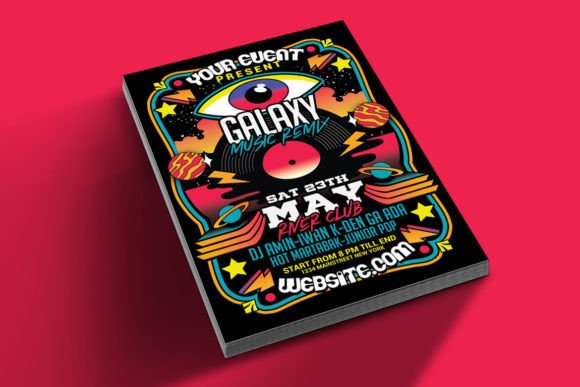 25 Disco Party Invitation Templates for a Sparkling Night 12 Colorful retro disco party flyer featuring bold graphics and event details.