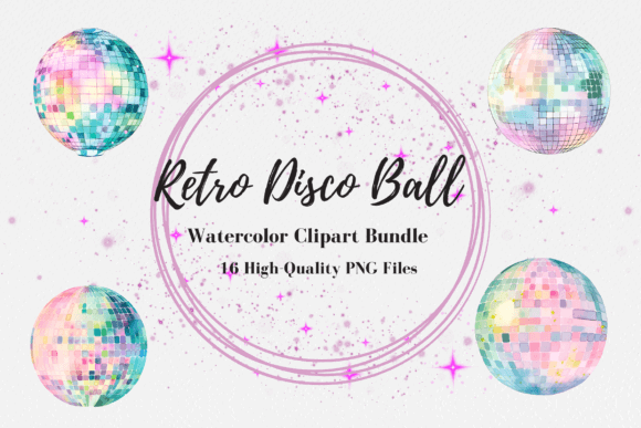 25 Disco Party Invitation Templates for a Sparkling Night 25 Colorful watercolor disco balls with sparkles on a textured background.