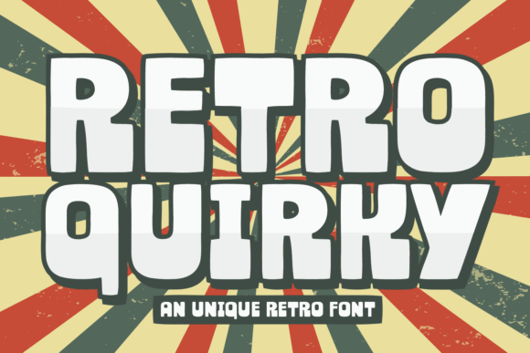 45 Chunky Halloween Fonts for Cricut and Canva Projects 48 Retro Quirky font design with bold, thick letters and a colorful radial background.