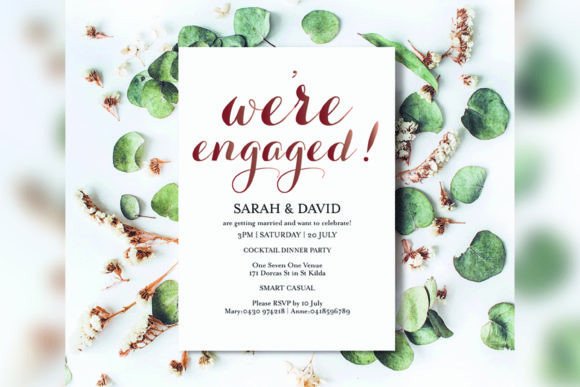 Engagement Party Invite Template: 26 Elegant Picks 4 Rose gold engagement invitation with elegant typography and floral accents.