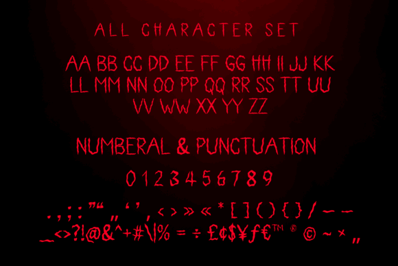 44 Spooky Halloween Alphabet Fonts for Posters and Crafts 78 Spooky Halloween alphabet character set in red on a dark background.