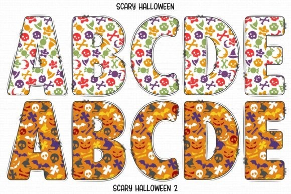 24 Halloween ABC Fonts for Spooky Alphabet Designs 12 24 Halloween ABC fonts featuring colorful letters with Halloween-themed designs.