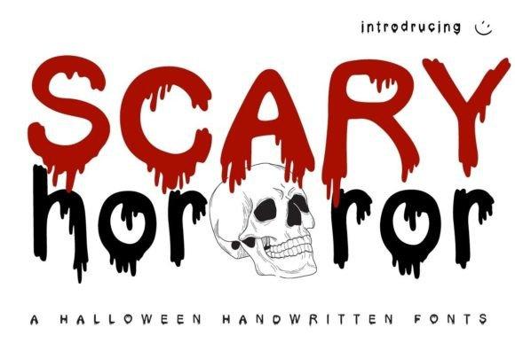 35 Best Bold Halloween Fonts with Heavy, Spooky Lettering 18 Bold Halloween font featuring the words 'SCARY horror' with dripping red letters and a skull โ bold Halloween fonts