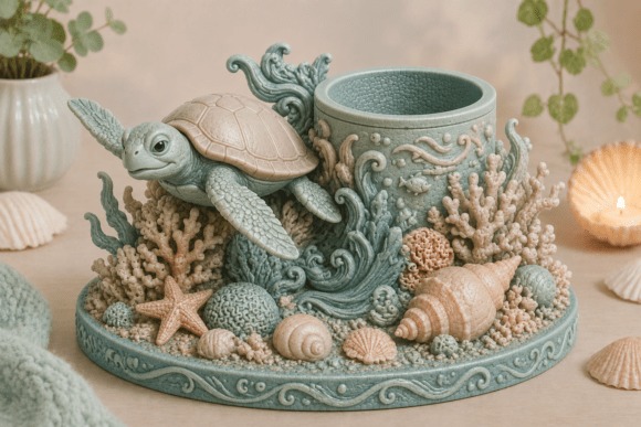 Sea Turtle Ocean Planter — 3D printed planters 3D printed planters featuring a sea turtle and ocean-themed details