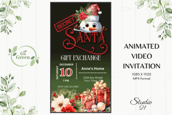 Christmas Party Invitation Templates: 35 Festive Picks 34 Animated Secret Santa gift exchange invitation with festive design and details.