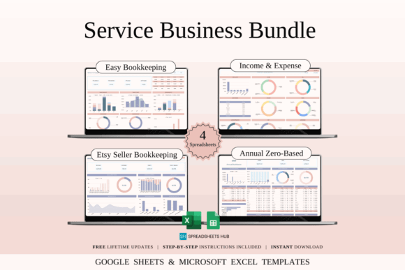 15 Best Google Sheets Templates for Etsy Sellers Success 28 Service Business Bundle showcasing Google Sheets templates for bookkeeping and — Google Sheets templates for Etsy sellers