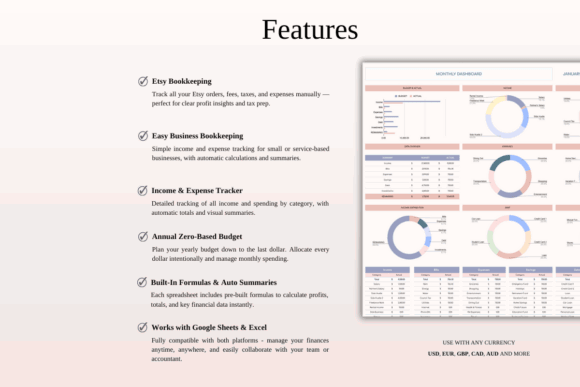 15 Best Google Sheets Templates for Etsy Sellers Success 29 Features of Google Sheets templates for Etsy sellers, including bookkeeping and budgeting tools.