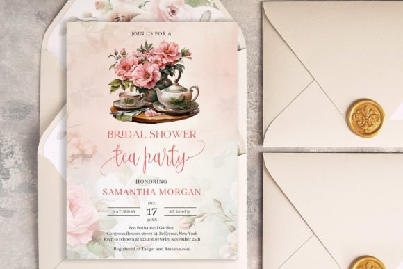 30 Charming Tea Party Invitation Templates for Elegant Celebrations 20 Bridal shower tea party invitation featuring floral design and teacups.