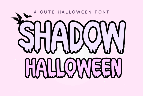 45 Chunky Halloween Fonts for Cricut and Canva Projects 29 Shadow Halloween font with dripping letters on a pink background.