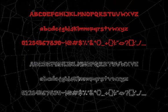 49 Thick Halloween Fonts for Bold Posters and T-Shirts 55 Spooky Halloween font displayed on a web background with spider web design.