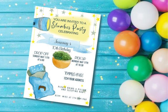 Pajama Party Invite Template: 25 Cozy Designs You’ll Love 12 Colorful slumber party invitation with balloons and pajama graphics.