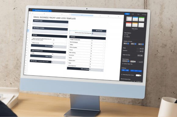 15 Best Google Sheets Templates for Etsy Sellers Success 21 Small Business Profit and Loss Template displayed on a computer screen. — Google Sheets templates for Etsy sellers