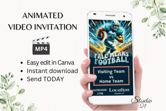 Football Party Invitation Templates: 12 Winning Game-Day Picks 14 Animated football invitation template on a smartphone with editable details.
