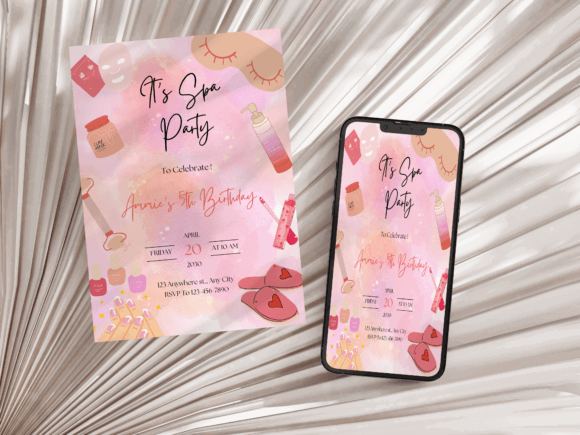 Spa Party Invite Template: 20 Beautiful Designs 3 Spa birthday party invitation design featuring beauty products and playful graphics.