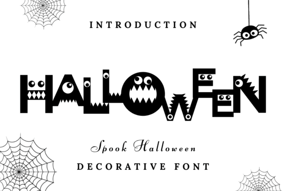 39 Quirky Halloween Fonts for Playful Spooky Designs 2 The word Halloween in a playful font with monster details and spider illustrations.