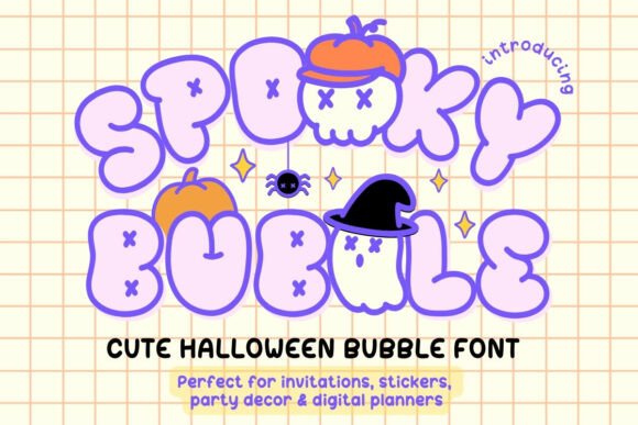 Halloween Bubble Letter Fonts: 27 Cute Spooky Picks 2 Cute Halloween bubble font featuring rounded letters, pumpkins, and spooky elements.