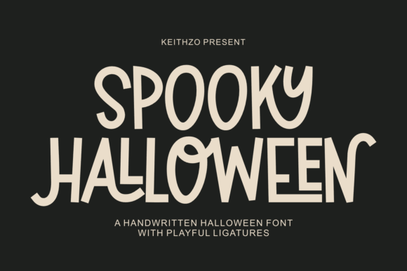 39 Quirky Halloween Fonts for Playful Spooky Designs 34 Playful handwritten font reading 'Spooky Halloween' with unique ligatures on a dark background.