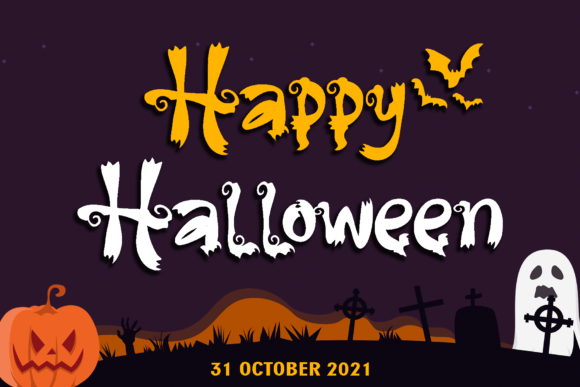 39 Quirky Halloween Fonts for Playful Spooky Designs 3 Playful Halloween greeting with bats, pumpkins, and spooky elements.