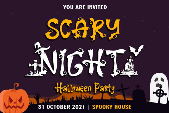 35 Creepy Alphabet Fonts for Bold Halloween Projects 19 Halloween party invitation with spooky fonts and decorations.