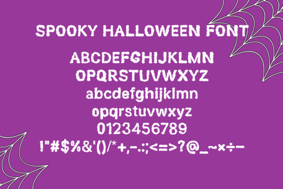 Unusual Halloween Fonts: 35 Creative Picks for Standout Designs 42 Spooky Halloween Font showcasing letters and numbers on a purple background with spiderwebs.