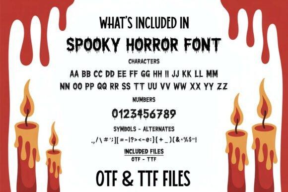 35 Best Bold Halloween Fonts with Heavy, Spooky Lettering 17 Spooky Horror font details with characters, numbers, and file formats on a dripping blood background. โ bold Halloween fonts