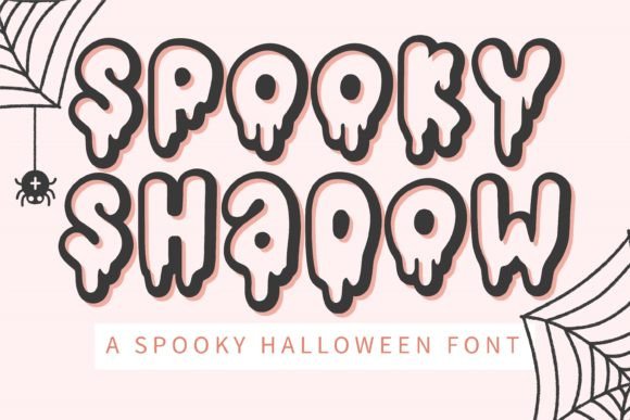 25 Cute Halloween Bubble Fonts for Playful Designs 20 Spooky Shadow Halloween font with dripping letters and spider web decorations.