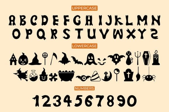 34 Halloween Lettering Fonts: Creepy Hand-Drawn Style 49 Halloween lettering fonts featuring uppercase, lowercase, and numbers in a spooky style.