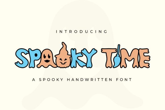 39 Quirky Halloween Fonts for Playful Spooky Designs 17 Colorful text spelling 'Spooky Time' with playful Halloween motifs.