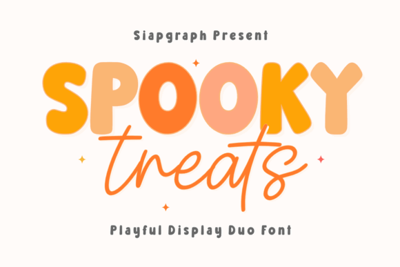 45 Chunky Halloween Fonts for Cricut and Canva Projects 5 Spooky Treats font showcasing playful display typography in orange and yellow.