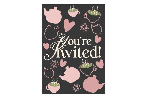30 Charming Tea Party Invitation Templates for Elegant Celebrations 22 Tea party invitation design featuring teapots and hearts with the text 'You're Invited!'