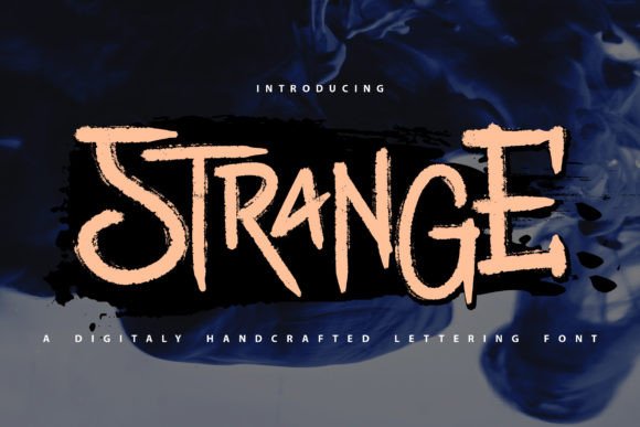 Weird Halloween Fonts: 32 Whimsical Picks for Creative Designs 21 Handcrafted lettering font displaying the word 'STRANGE' in a playful style.