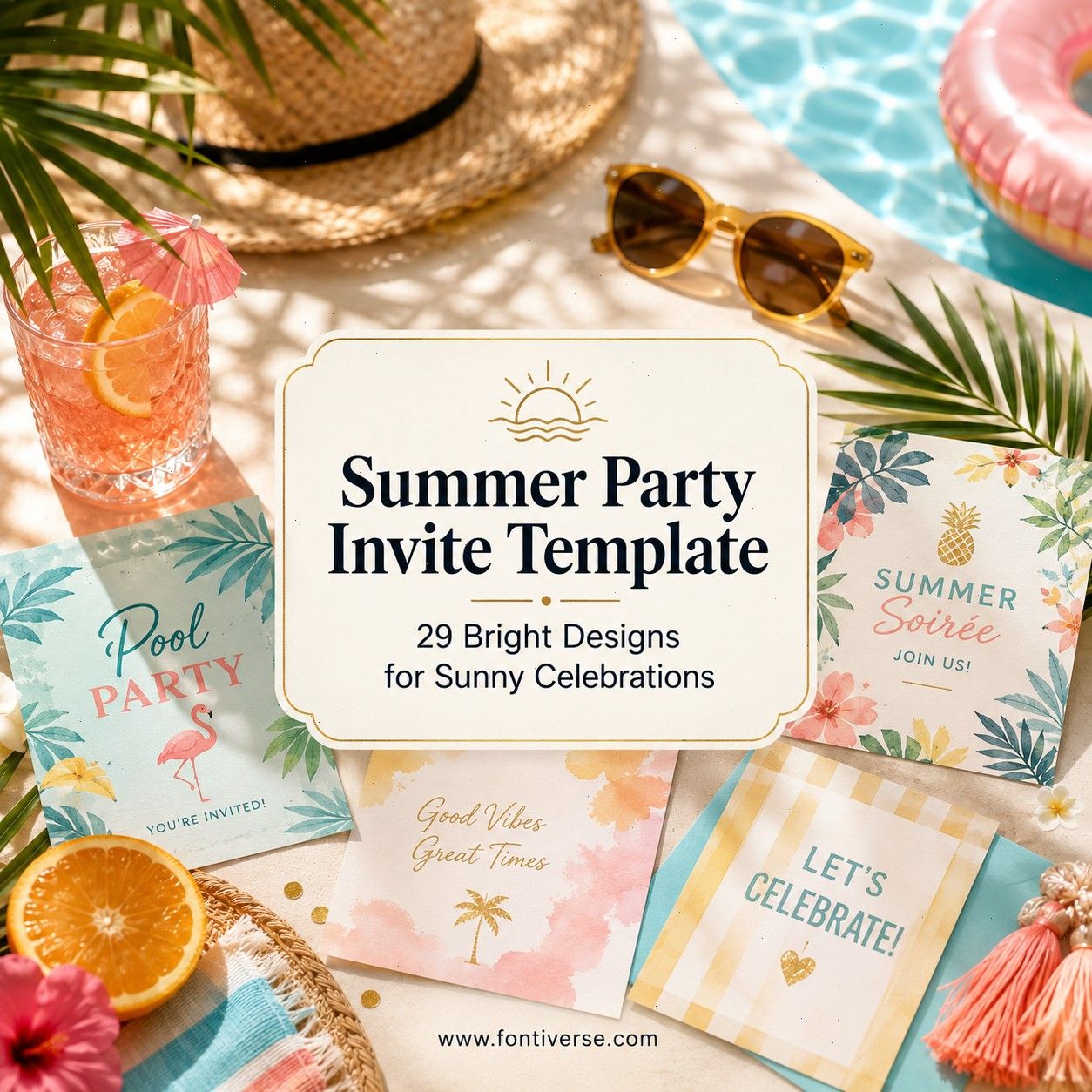 Summer Party Invite Template 30 Bright Designs for Sunny Celebrations