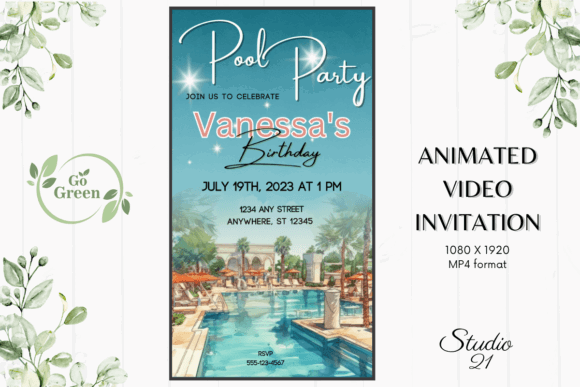29 Bright Summer Party Invite Templates for Sunny Celebrations 12 Colorful animated pool party invitation with palm trees and a swimming pool.