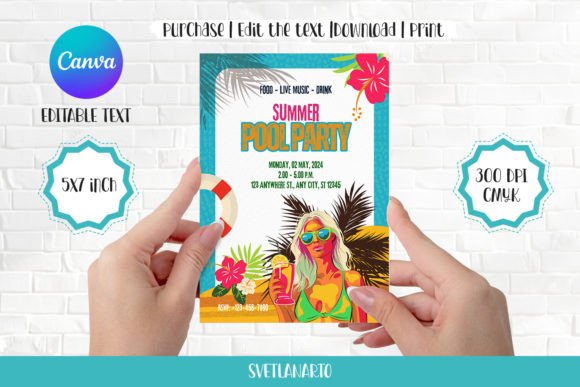 Beach Party Invite Template: 25 Best Sunny Designs 10 Colorful summer pool party invitation with editable text and tropical design elements.