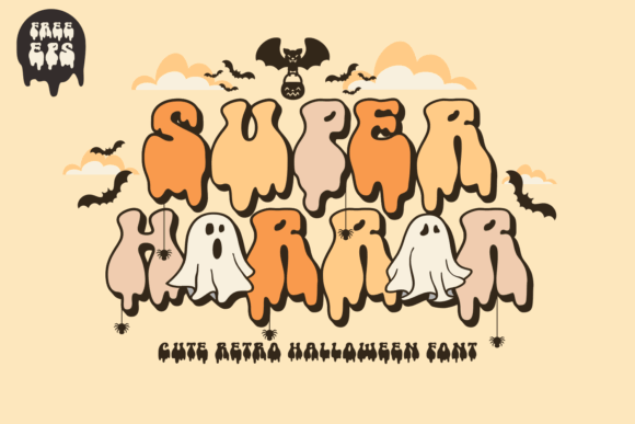 49 Thick Halloween Fonts for Bold Posters and T-Shirts 5 Super Horror Halloween font with playful letters and ghost illustrations.