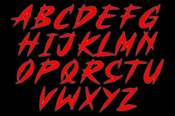 44 Spooky Halloween Alphabet Fonts for Posters and Crafts 60 Spooky Halloween alphabet letters in jagged red font on a black background.